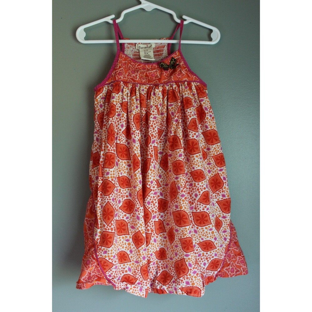 Savannah Girls Sun Dress Vibrant Orange Pink Geometric Baby Girls Size 3T